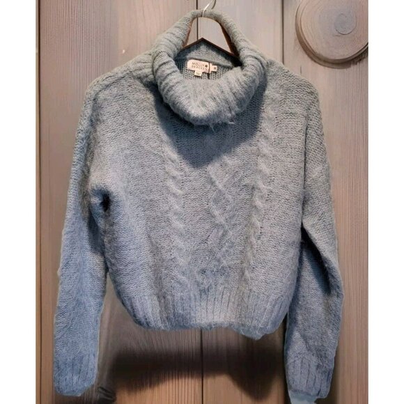 Molly Bracken Sweaters - New Molly Bracken Ice Blue Cowl Neck Fluffy Cropped Sweater Sz M